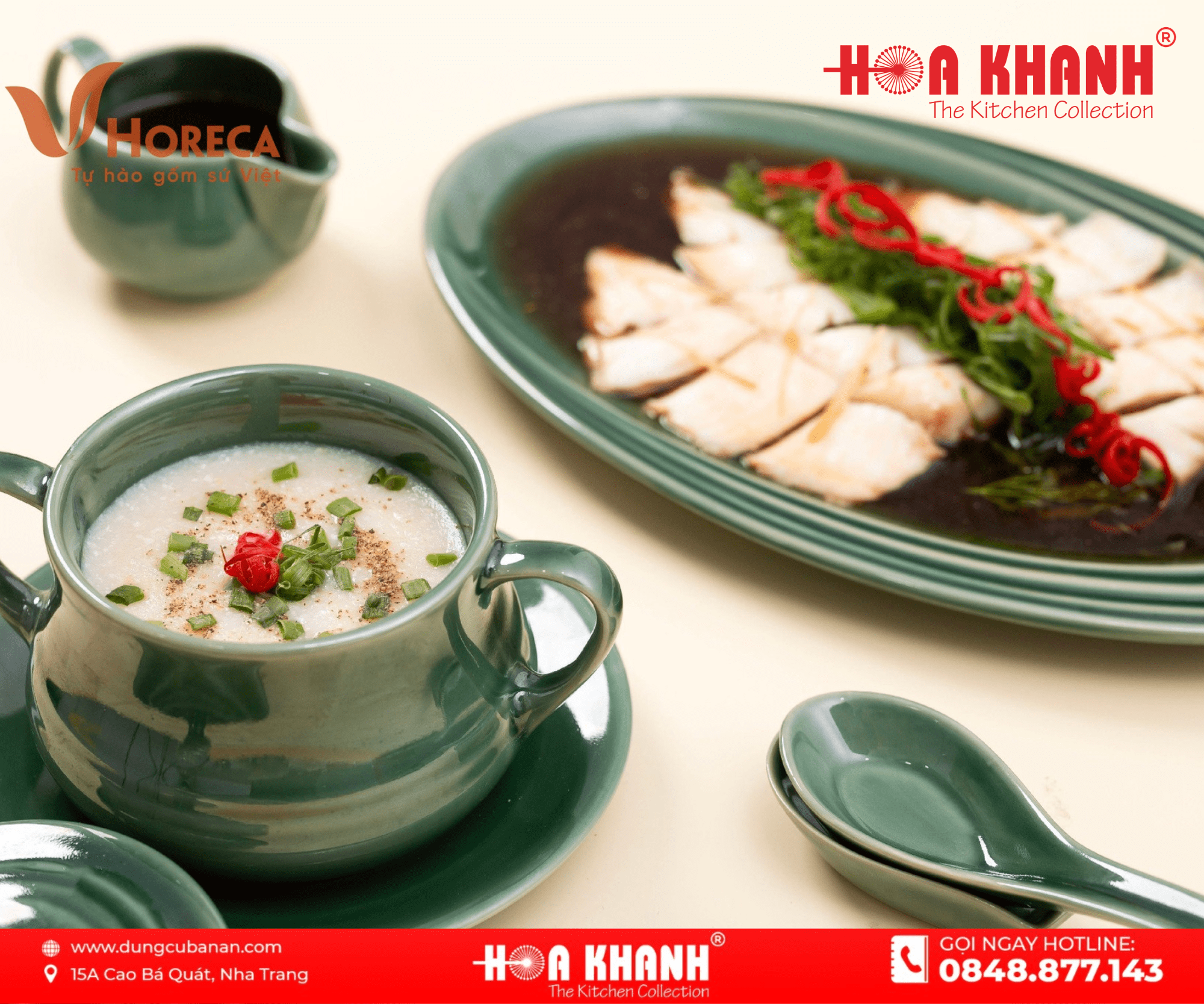 Set gốm xanh men bóng